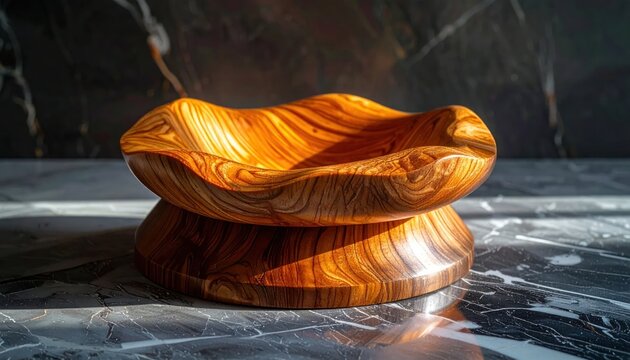 Handcrafted Wooden Bowl with Unique Grain Pattern on Marble Surface.