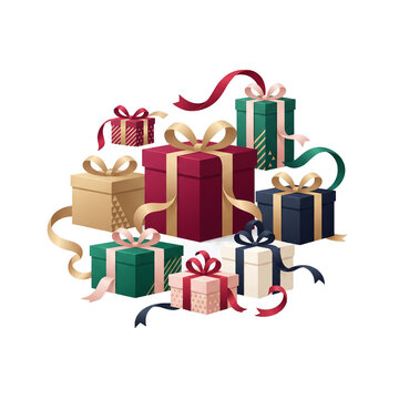 Stacked Festive Gift Boxes With Ribbons and Bows for Christmas Holiday Celebration and Party