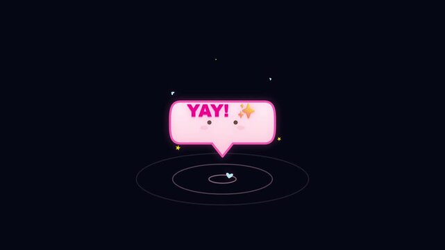 Pink Speech Bubble Animation with Yay Text and Floating Sparkles