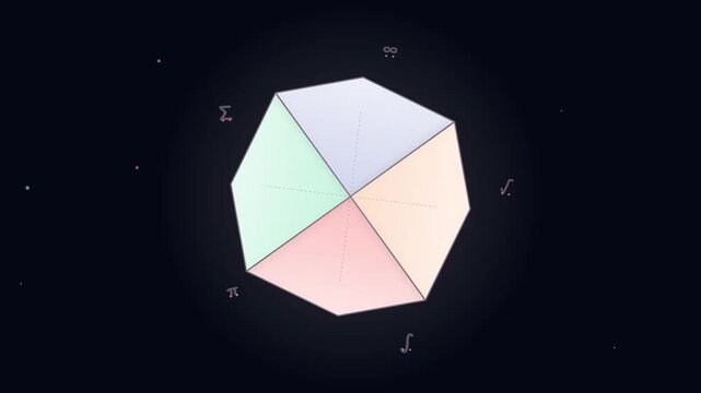 Rotating Multi-Colored Geometric Polygon with Mathematical Symbols