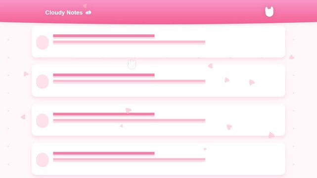 Animated pink checklist interface with floating hearts for mobile app