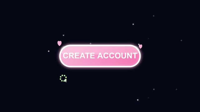 Animated Pink Create Account Button With Floating Hearts And Cursor Effect