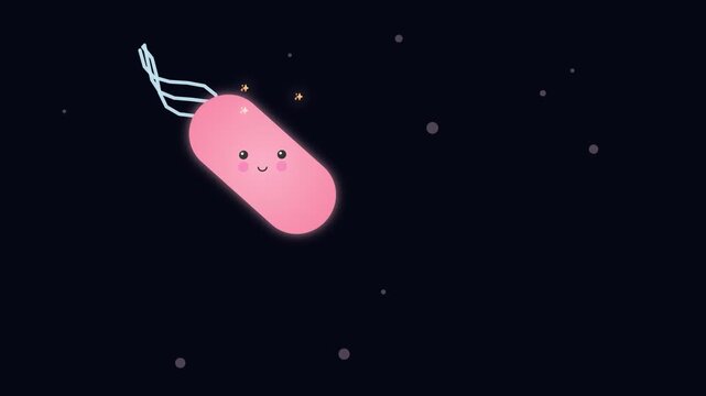 Cute Pink Bacteria Swimming in Microscopic Space Animation