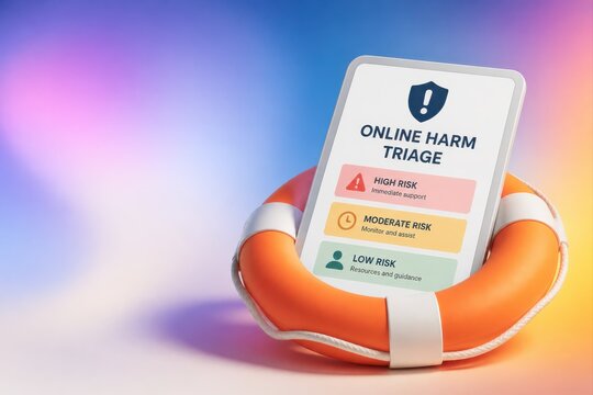 Online safety triage on smartphone in lifebuoy as a digital support concept