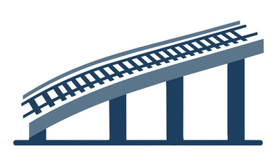 Obraz premium Minimalist curved railway bridge icon with simplified track sleepers, flat bold color blocks, isolated on white, transportation concept