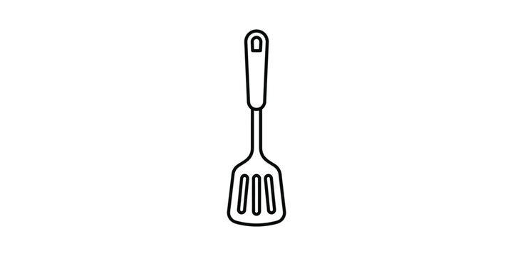 Minimalist outline icon of a kitchen slotted spatula utensil.