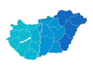 Obraz premium Blue Gradient Map of Hungary with Administrative County Borders