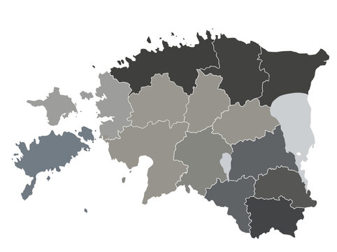 Estonia Map with Administrative County Borders in Greyscale