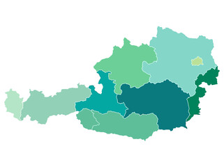 Fototapeta premium Vector Map of Austria with Federal States in Teal and Green Infographic Design