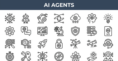 Fototapeta premium AI Agents & Autonomous Systems Line Icons