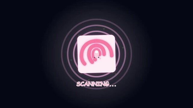 Digital scanning animation with circular signal pulse on dark screen