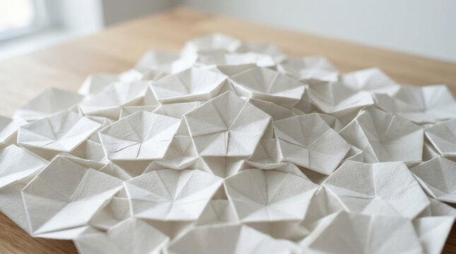 Intricate geometric origami pattern with soft light and shallow depth of field