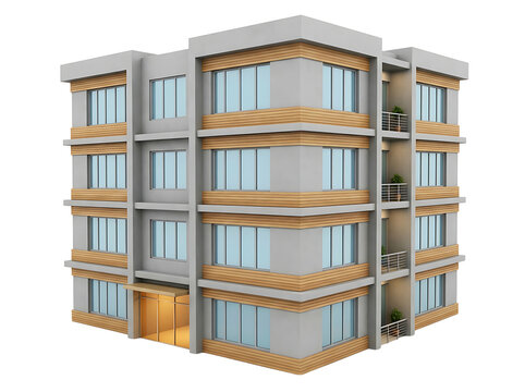 Modern apartment building isolated on white. Contemporary residential complex 3D model.