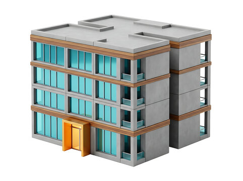 Modern apartment building isolated on white. 3D render of a contemporary residential complex.