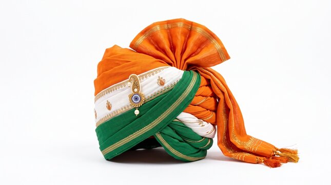 Indian Patriotic Turban or Pheta in Saffron White and Green National Flag Colors