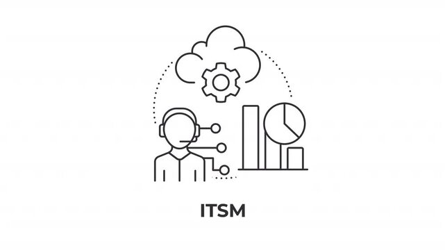 ITSM line concept icon animation. Data optimized tech operations. Cloud driven service delivery. IT product management. Animated outline round motion graphic. Minimal HD video with alpha channel