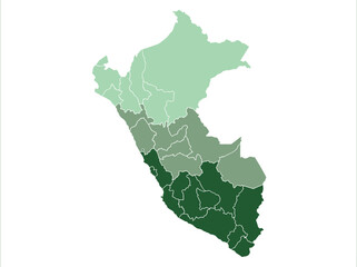 Fototapeta premium Peru Green Gradient Map with Administrative Regions