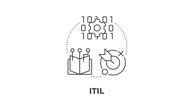 ITIL line concept icon animation. Digital transformation strategy alignment. IT service management framework. Animated outline round motion graphic. Minimal HD video with alpha channel