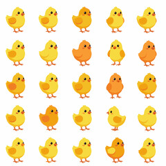 Naklejka premium Cute Yellow Chicks Standing in Grid Pattern on White Background