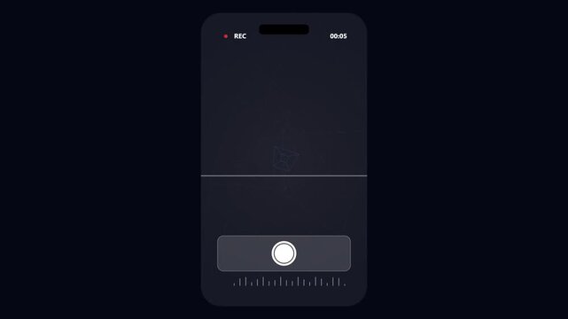 Abstract geometric wireframe rotating on mobile recording interface