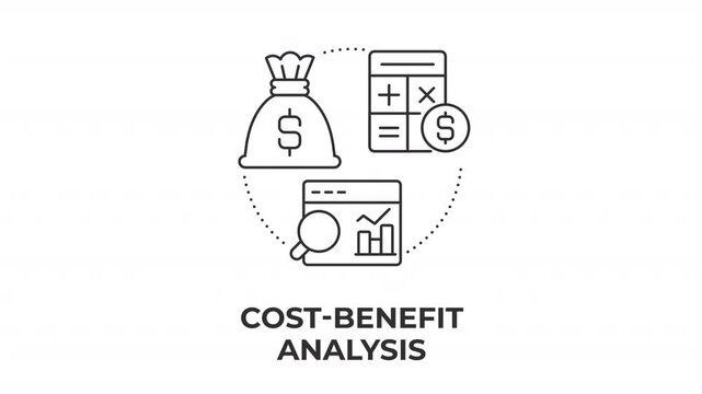 Cost benefit analysis line concept icon animation. Data backed financial modeling. Roi driven business forecasting. Animated outline round motion graphic. Minimal HD video with alpha channel