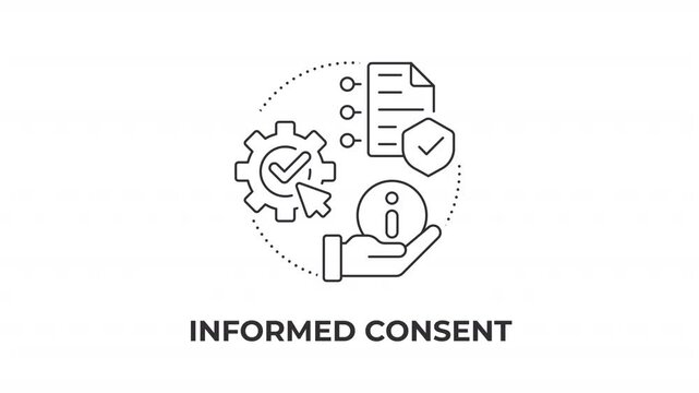 Informed consent line concept icon animation. Legal healthcare transparency frameworks. Patient centered medical rights. Animated outline round motion graphic. Minimal HD video with alpha channel
