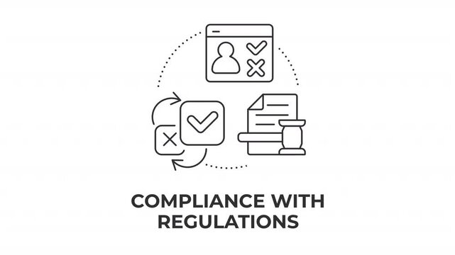 Compliance with regulations line concept icon animation. Corporate liability exposure. Optimizing company governance. Animated outline round motion graphic. Minimal HD video with alpha channel