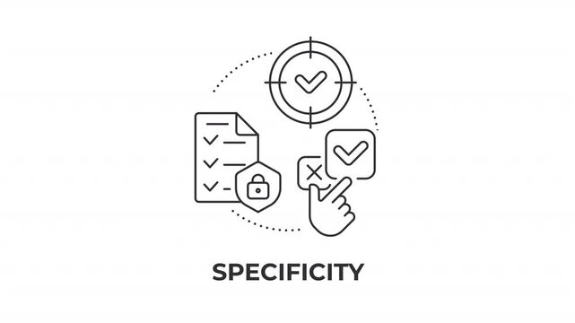 Specificity line concept icon animation. Focused goal setting framework. Precision driven performance metrics. Animated outline round motion graphic. Minimal HD video with alpha channel