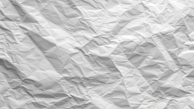 White wrinkled paper texture with realistic creases and folds, abstract recycled background with copy space for eco concepts, branding, packaging and creative design.