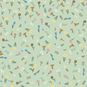 Seamless pattern with different habd drawn flowers . Vector illustration.