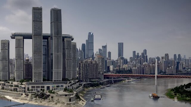 chongqing cyberpunk city with overlayed code and data on the buildings