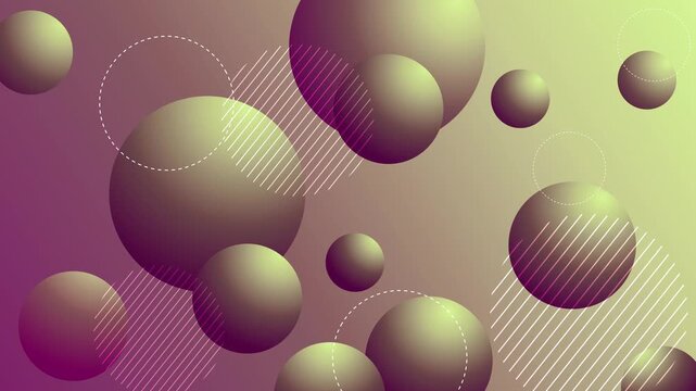 Abstract background with floating 3d spheres circles and diagonal lines animation