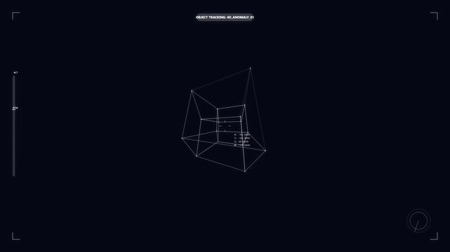 Abstract wireframe geometry rotating on a digital holographic interface