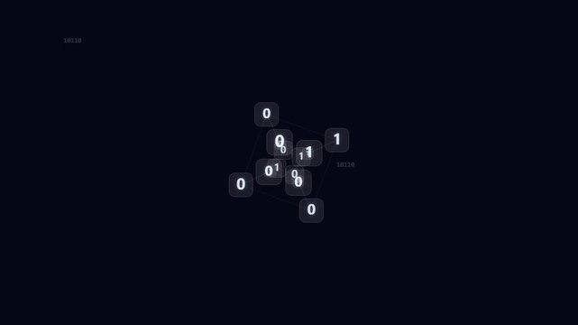 Binary Code Flowing with Floating Numbers Representing Digital Data