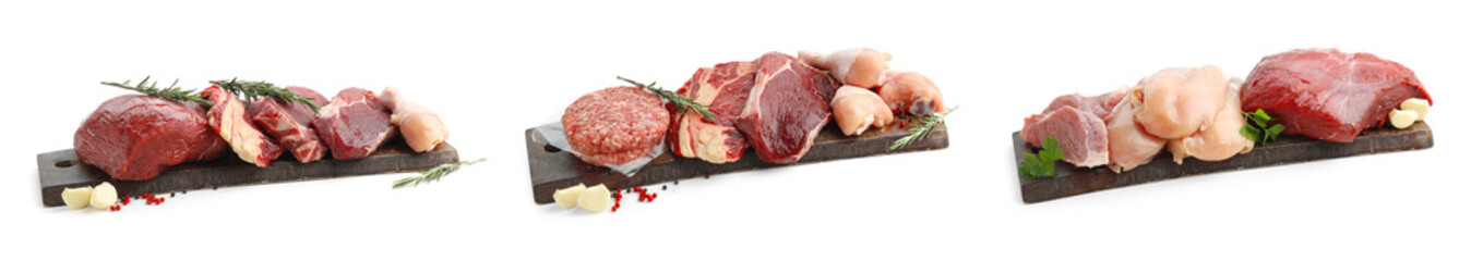 Obraz premium Variety of meat products isolated on white, set