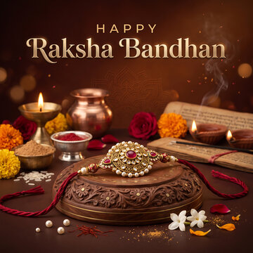 Traditional raksha bandhan celebration with intricate bracelet with showcases warmly lit ceremonial setup with setup