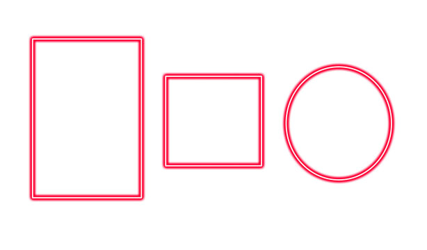 Neon red geometric shapes isolated on transparent background