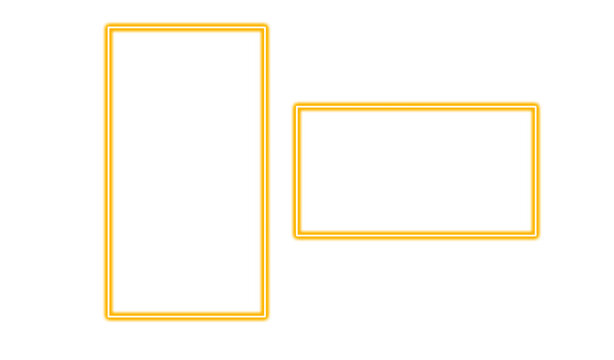 Two yellow neon rectangular frames isolated on transparent background