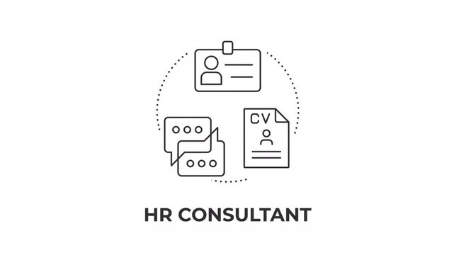 HR consultant line concept icon animation. Talent acquisition framework. Modern workforce management. Corporate recruitment. Animated outline round motion graphic. Minimal HD video with alpha channel