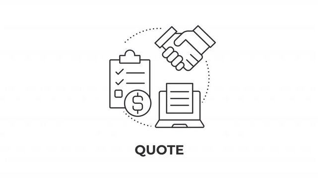 Quote line concept icon animation. Digital contract execution. Modern commercial procurement process. B2b sales. Animated outline round motion graphic. Minimal HD video with alpha channel