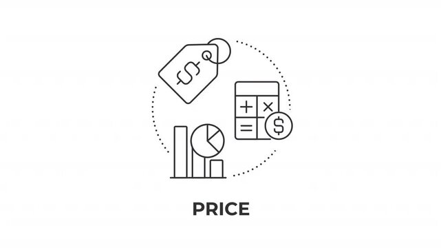 Price line concept icon animation. Strategic monetization framework. Pricing analytics and market value optimization. Animated outline round motion graphic. Minimal HD video with alpha channel