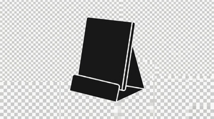 Counter acrylic sign holder stand vector illustration. Table tent menu card display, promotion stand mockup silhouette icon. © Indar