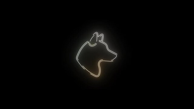 Glowing neon outline of a wolf head icon on a transparent background