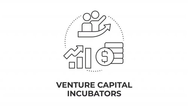 Venture capital incubators line concept icon animation. Startup ecosystem growth. Scaling business innovation. Animated outline round motion graphic. Minimal HD video with alpha channel