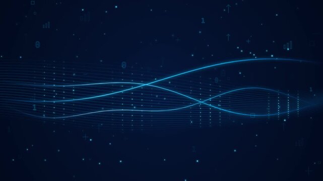 Abstract digital data streaming background with moving blue lines and particles for technology and network concepts.