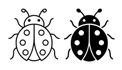 Minimalist ladybug icon in outline and silhouette style, for UI UX app design © Nurhalimah