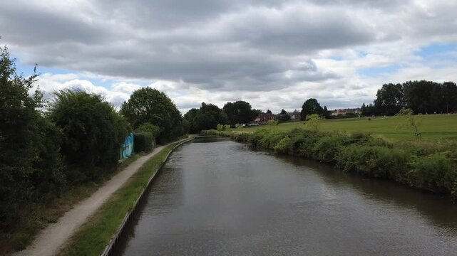Aerial View of Nuneaton Canal and Town Centre, England