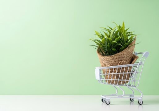 Small shopping cart with a potted plant
