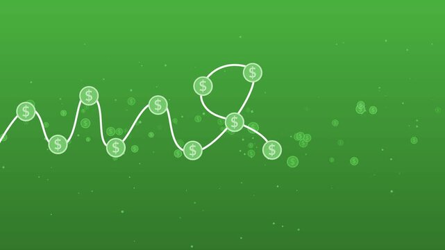 Abstract finance chart with dollar coin icons gradient background animation