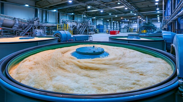 Industrial centrifuge machines spinning raw sugar in a refinery production floor. Concept of sugar refining.